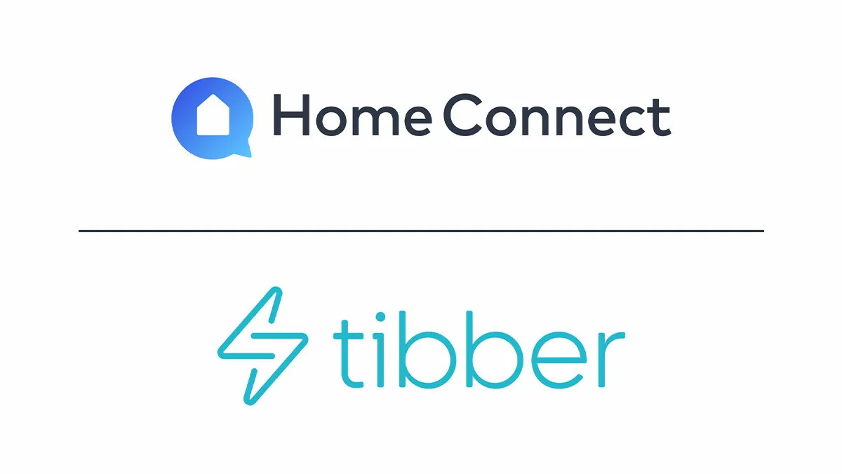 Die Logos von Home Connect und dem Stromanbieter Tibber, sauber untereinander angeordnet und durch eine feine Linie getrennt.