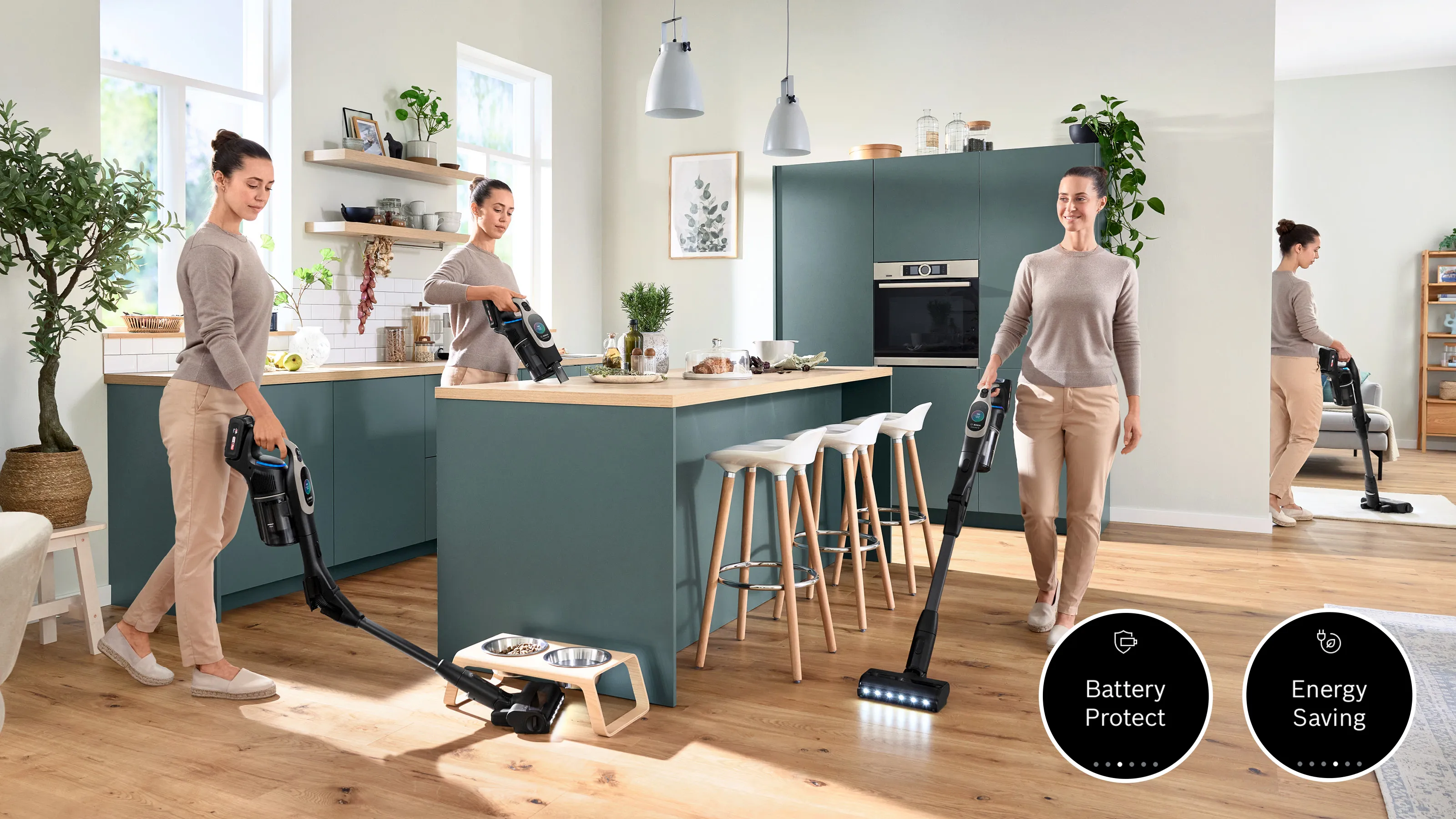 Person in a kitchen at multiple locations using the Unlimited 10.