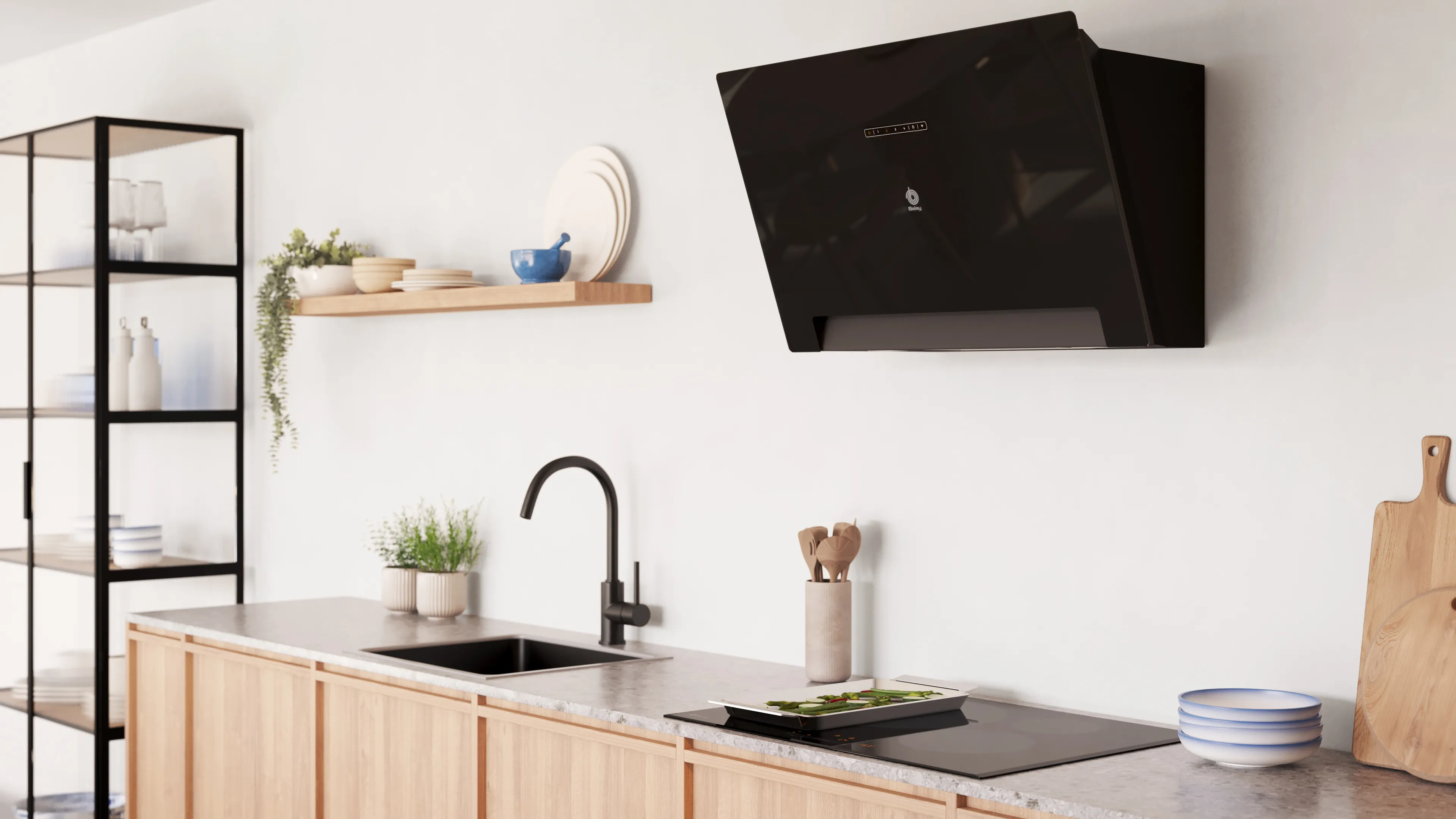 Campana extractora Serie Cristal y placa de inducción Balay con control placa-campana.