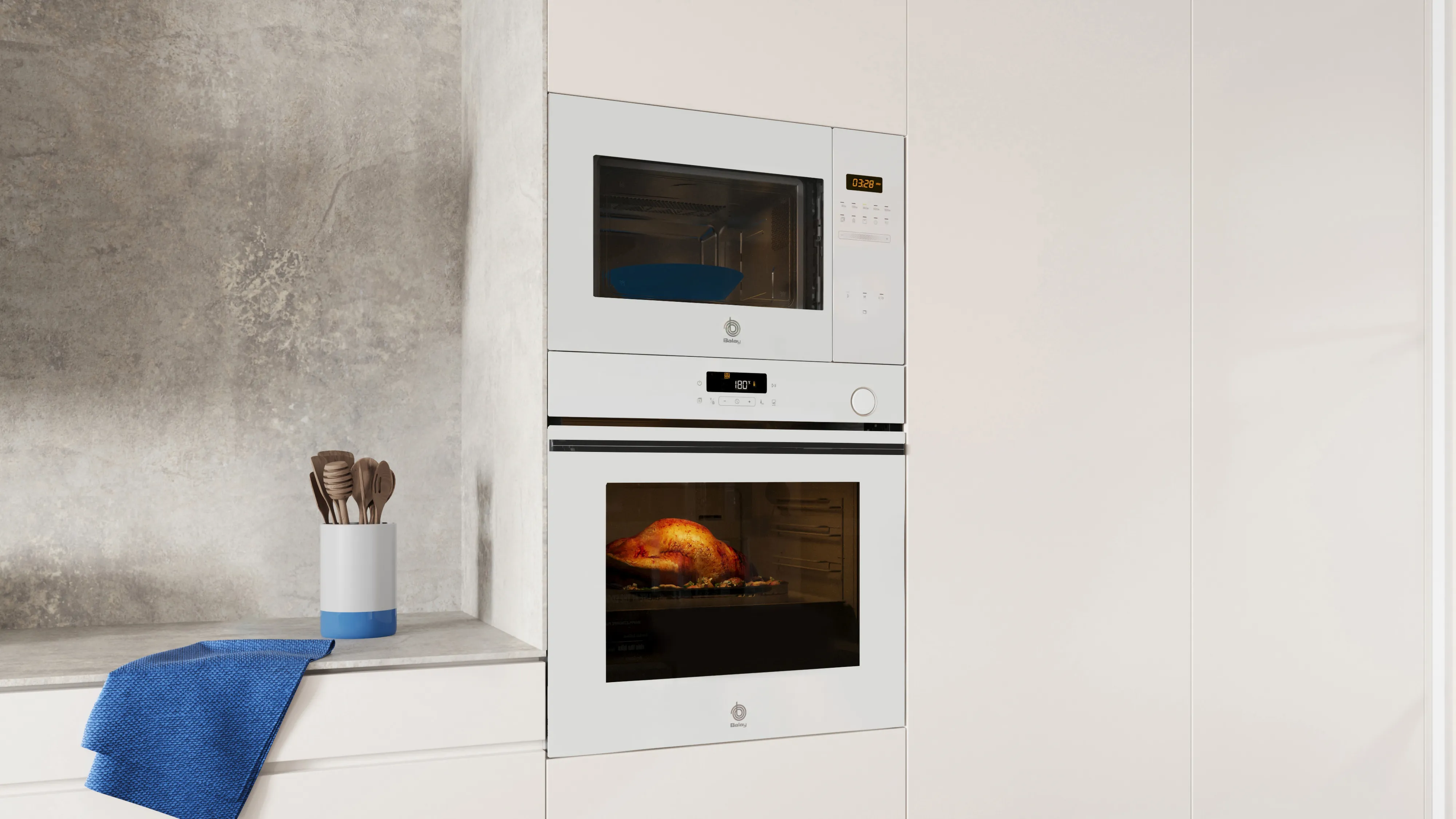 Columna horno y microondas serie cristal blanco