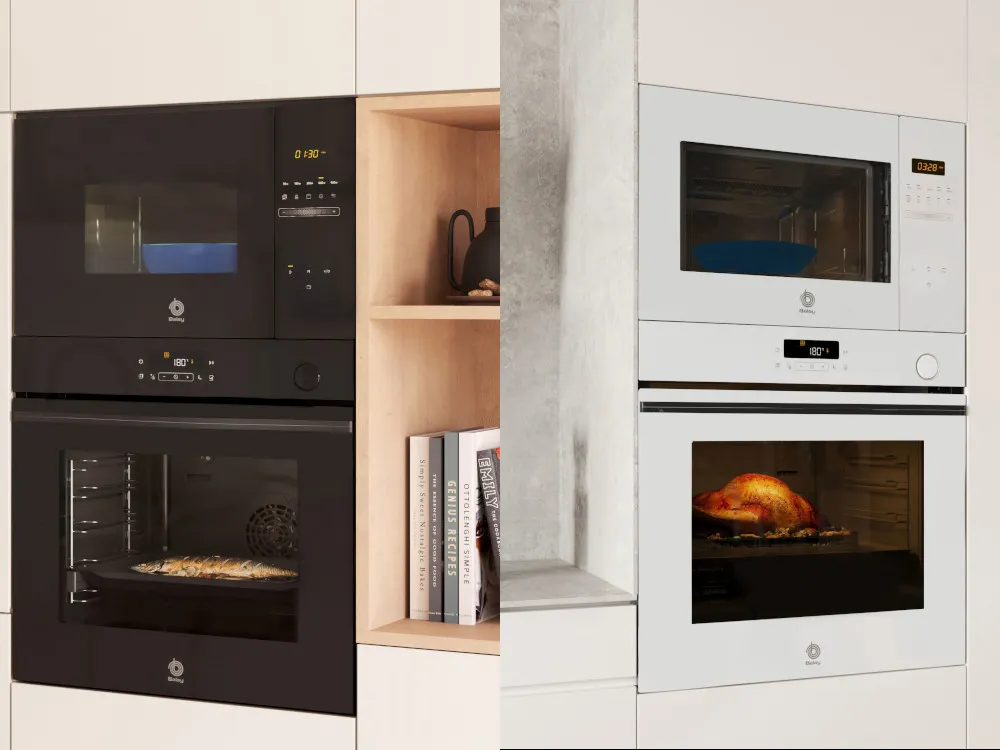 Foto comparativa dos columnas horno y microondas