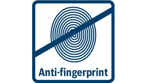 Concentric blue circles with a diagonal line, indicating an anti-fingerprint feature.