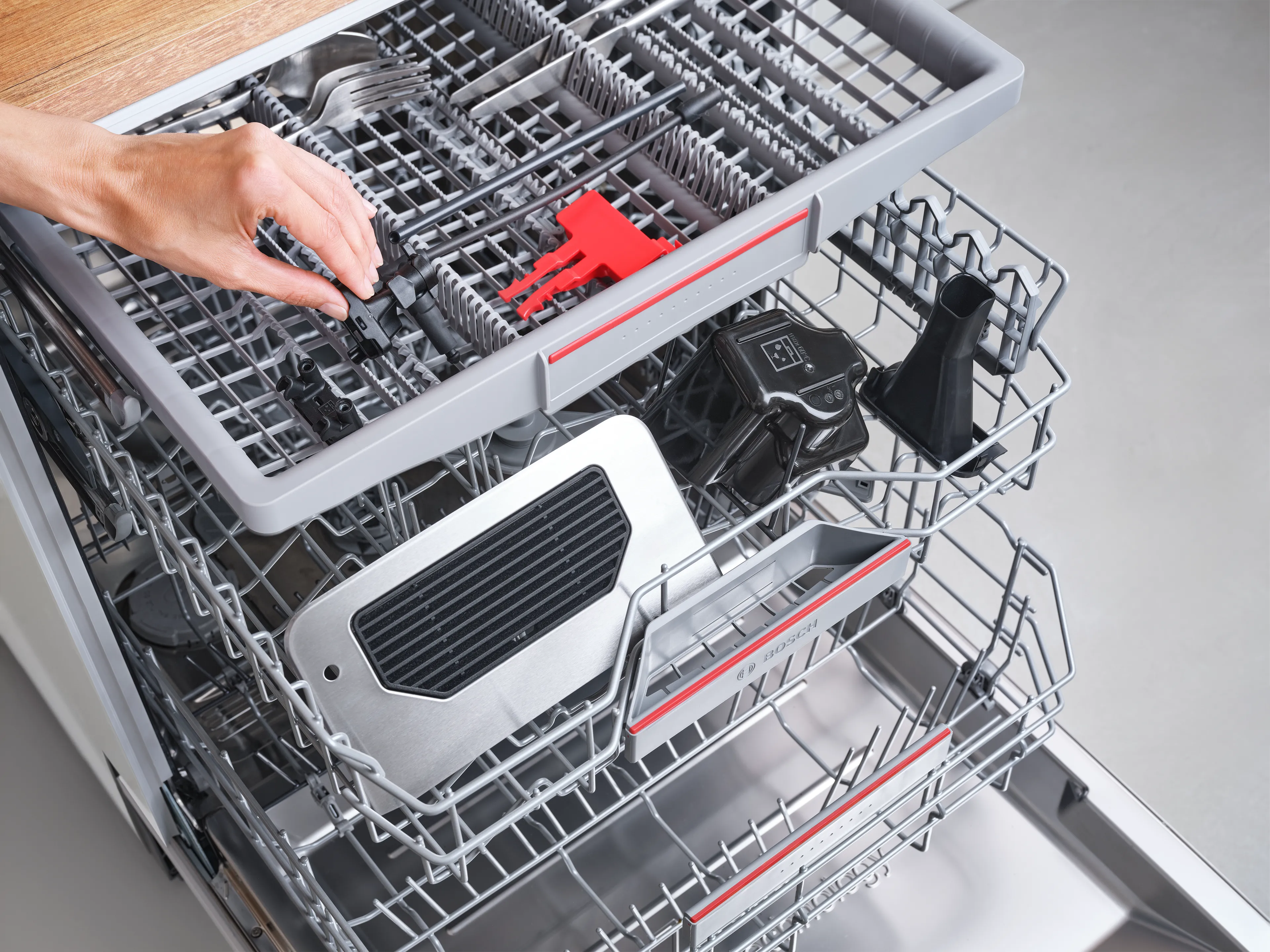 Bosch 500 Series VeroCafe parts inside Bosch dishwasher