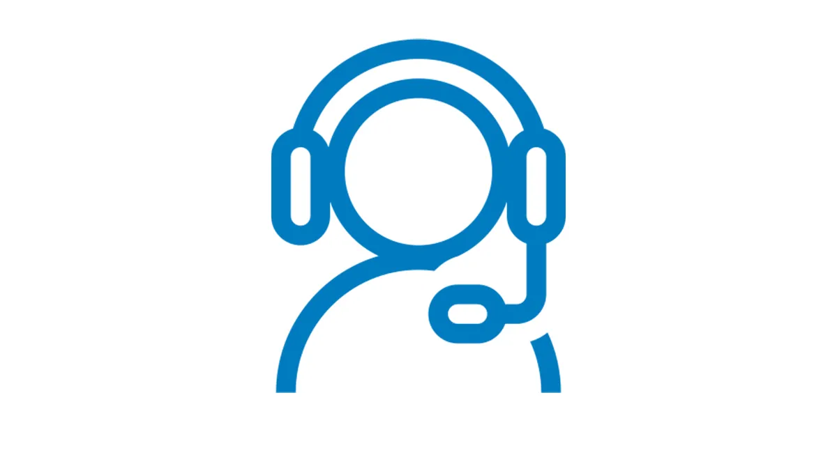 Blaues Symbol einer Person mit Headset, das Kundensupport darstellt.