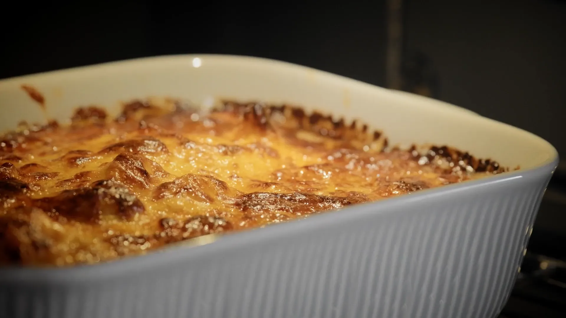 Cauliflower cheese cooking in oven dish