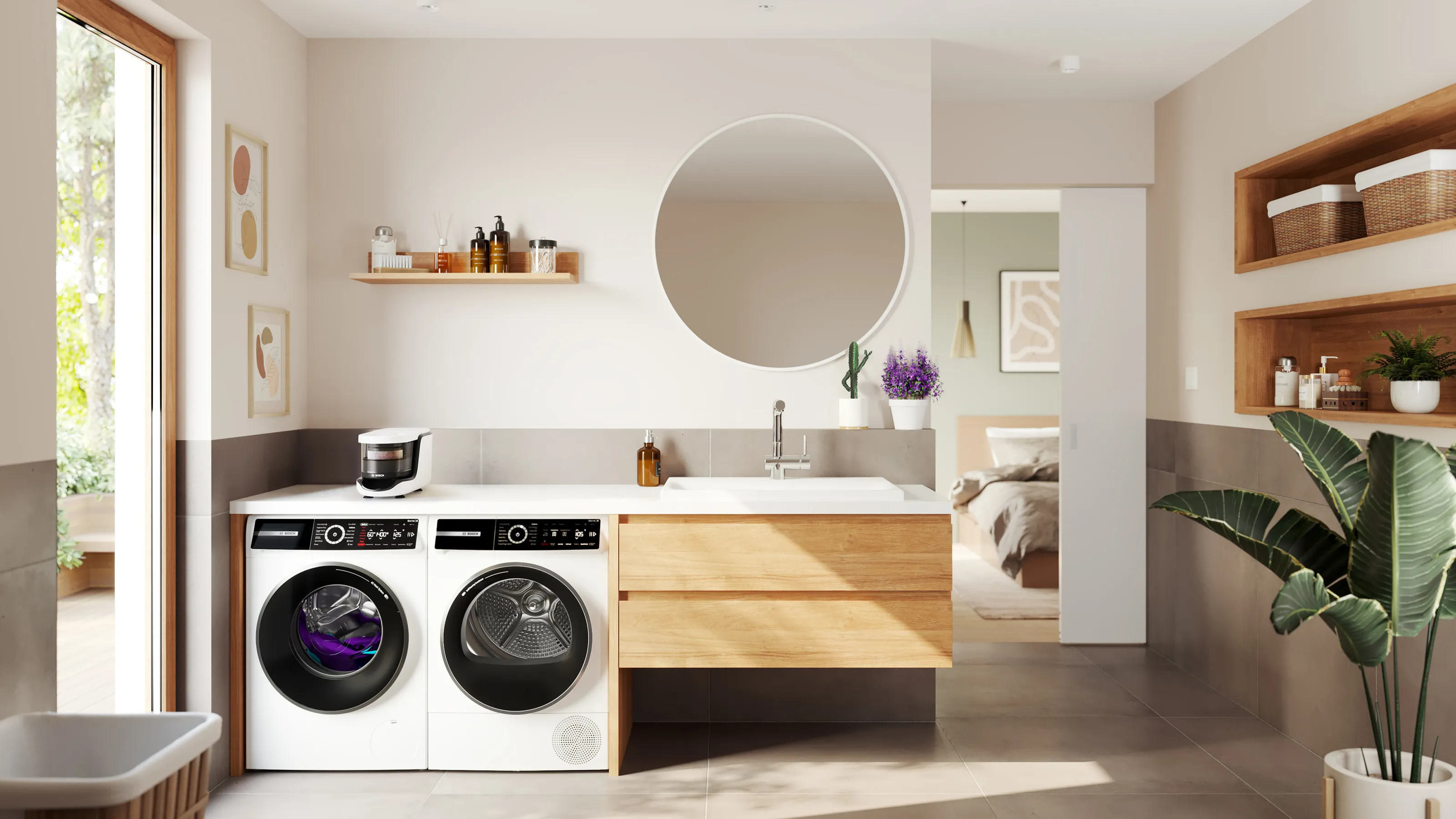 Bosch washing machines in a utility room
