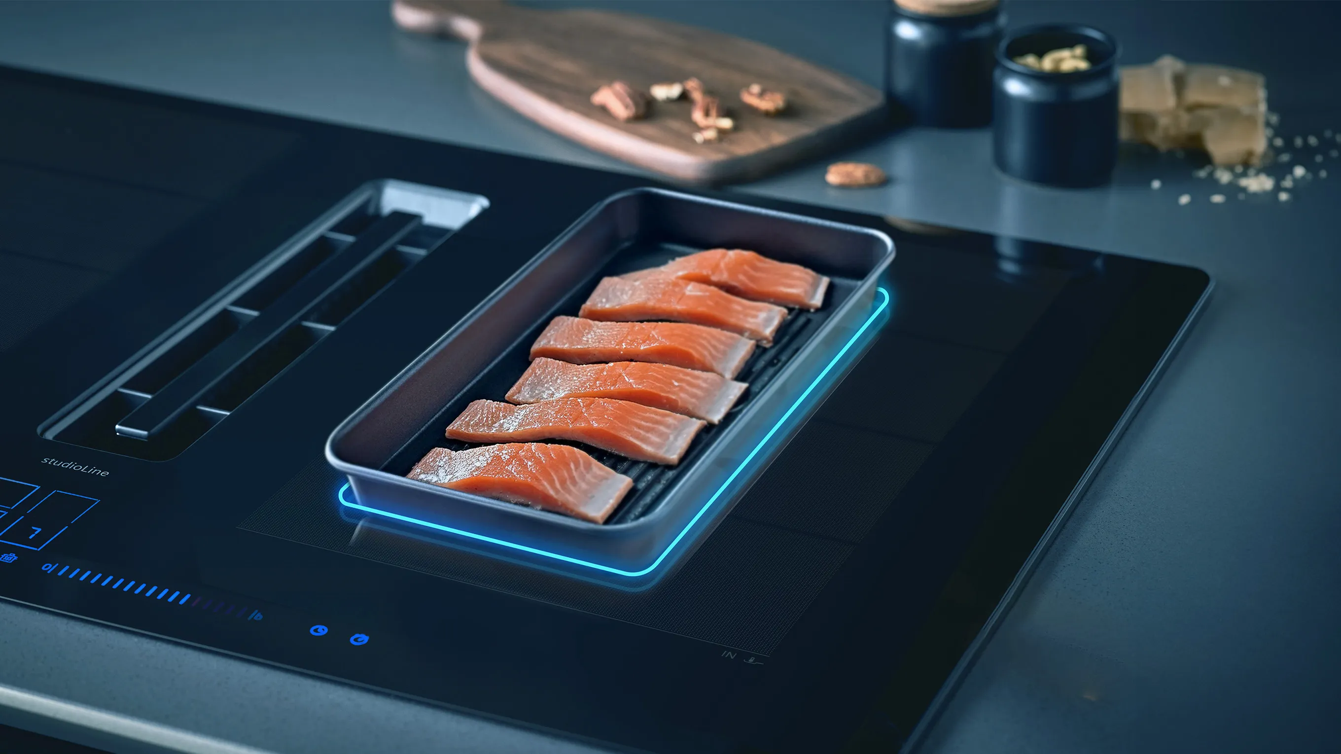 Grill tray cooking on flex induction hob