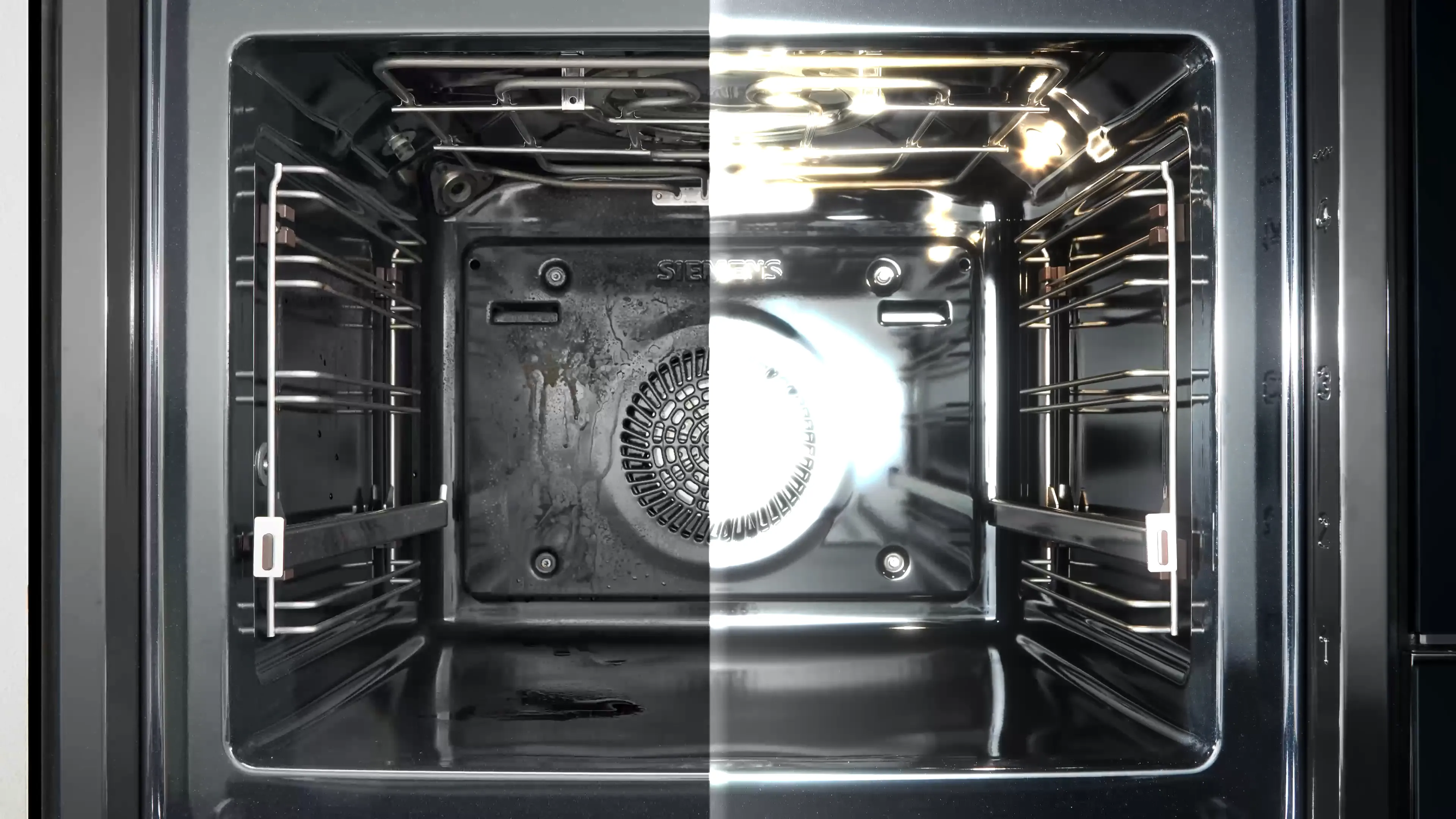 Inside oven before and after being cleaned