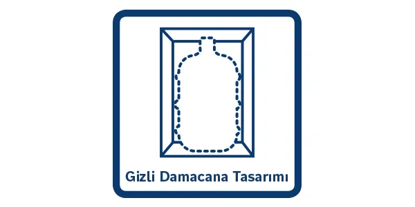 Görüntü, bir tasarım veya mimari kavramı temsil eden, içinde dotted bir çizgi ile dikdörtgen bir çerçeve gösterir. Metin "Gizli Damacana Tasarımimi" çerçevenin altında gösteriliyor.