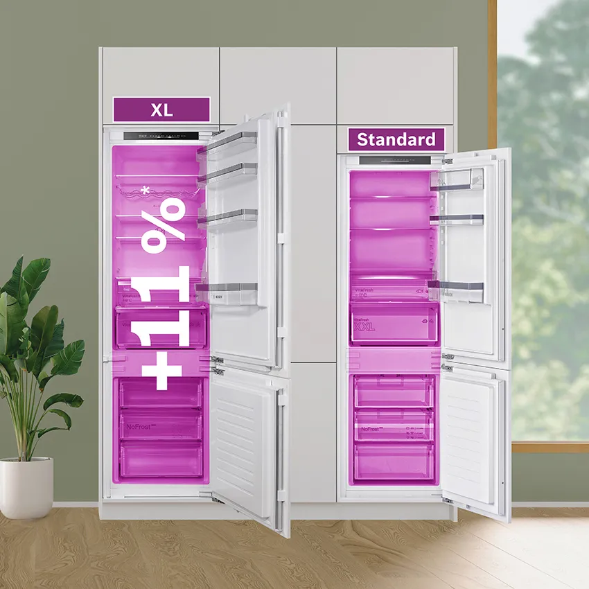 xl kitchen fridge with size difference graphic