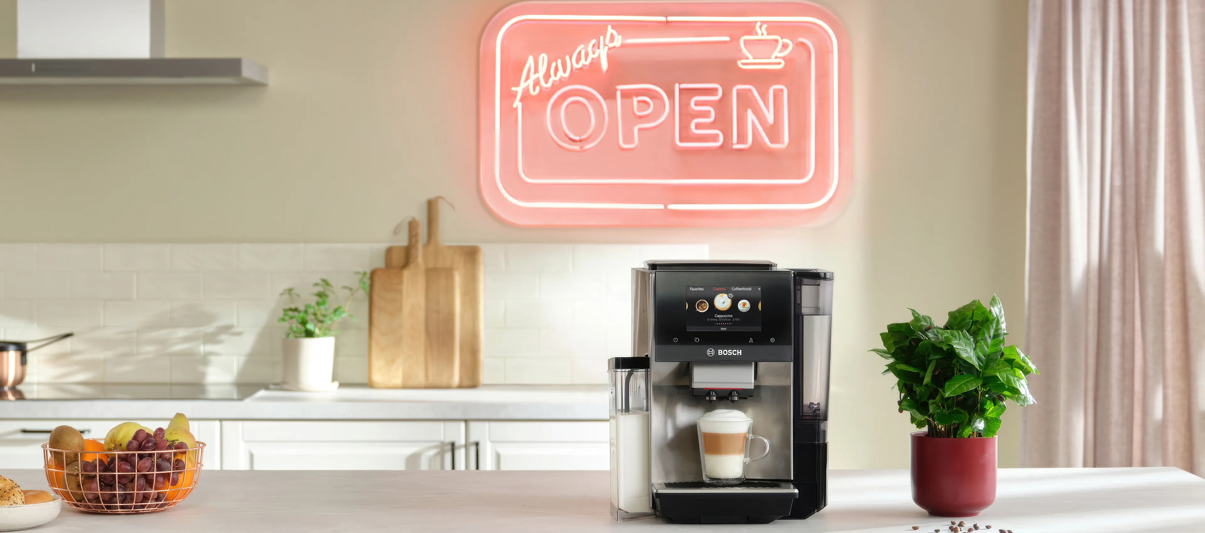Series 8 VeroCafe on kitchen top with integrated milk container attached to side of machine.