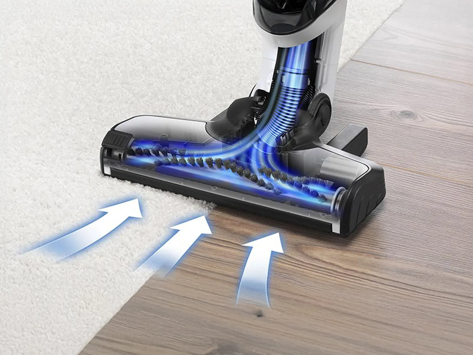 Die Grafik zeigt, wie der Staubsauger an der Düse funktioniert.