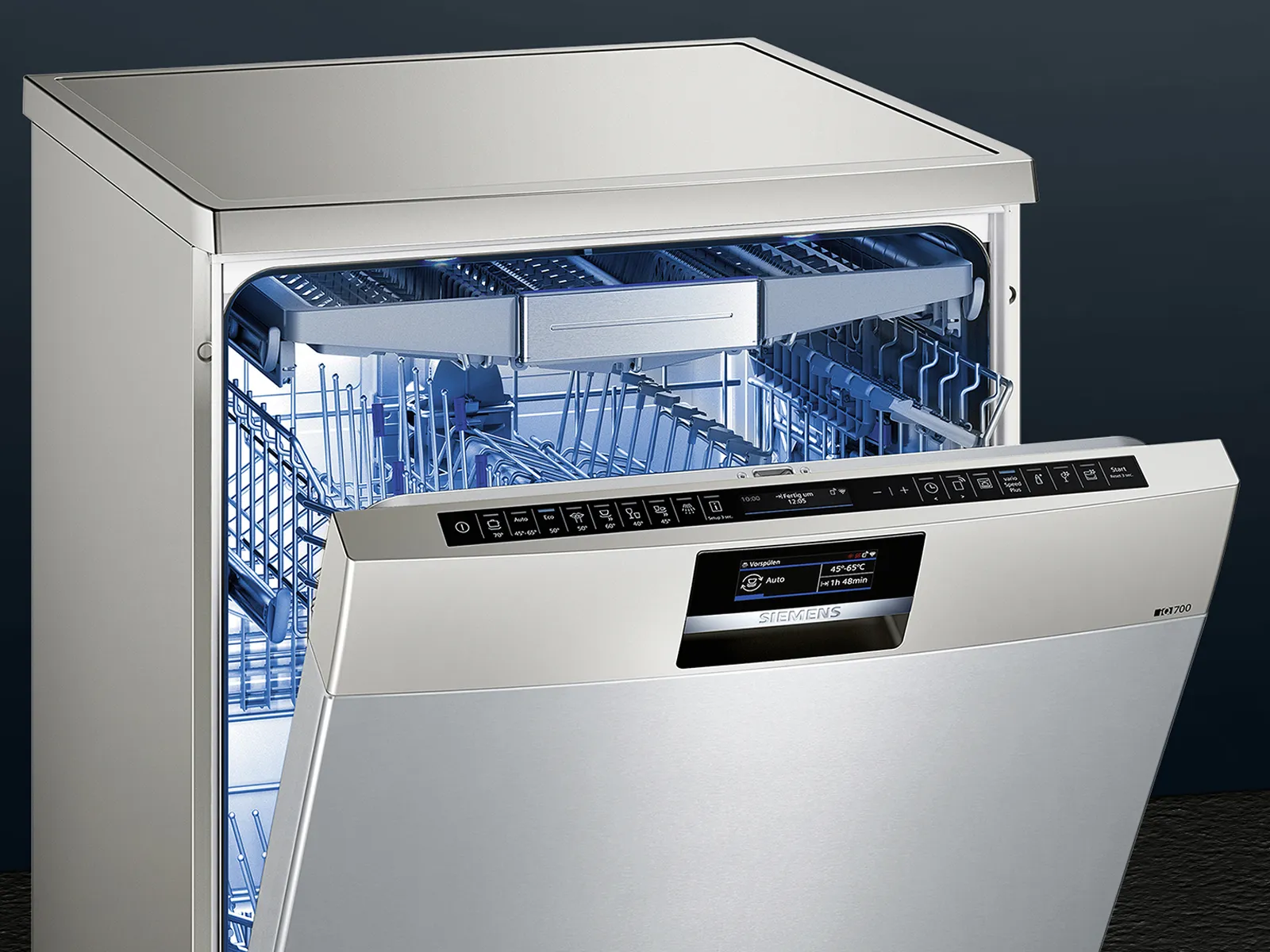 Brushed steel freestanding dishwashers