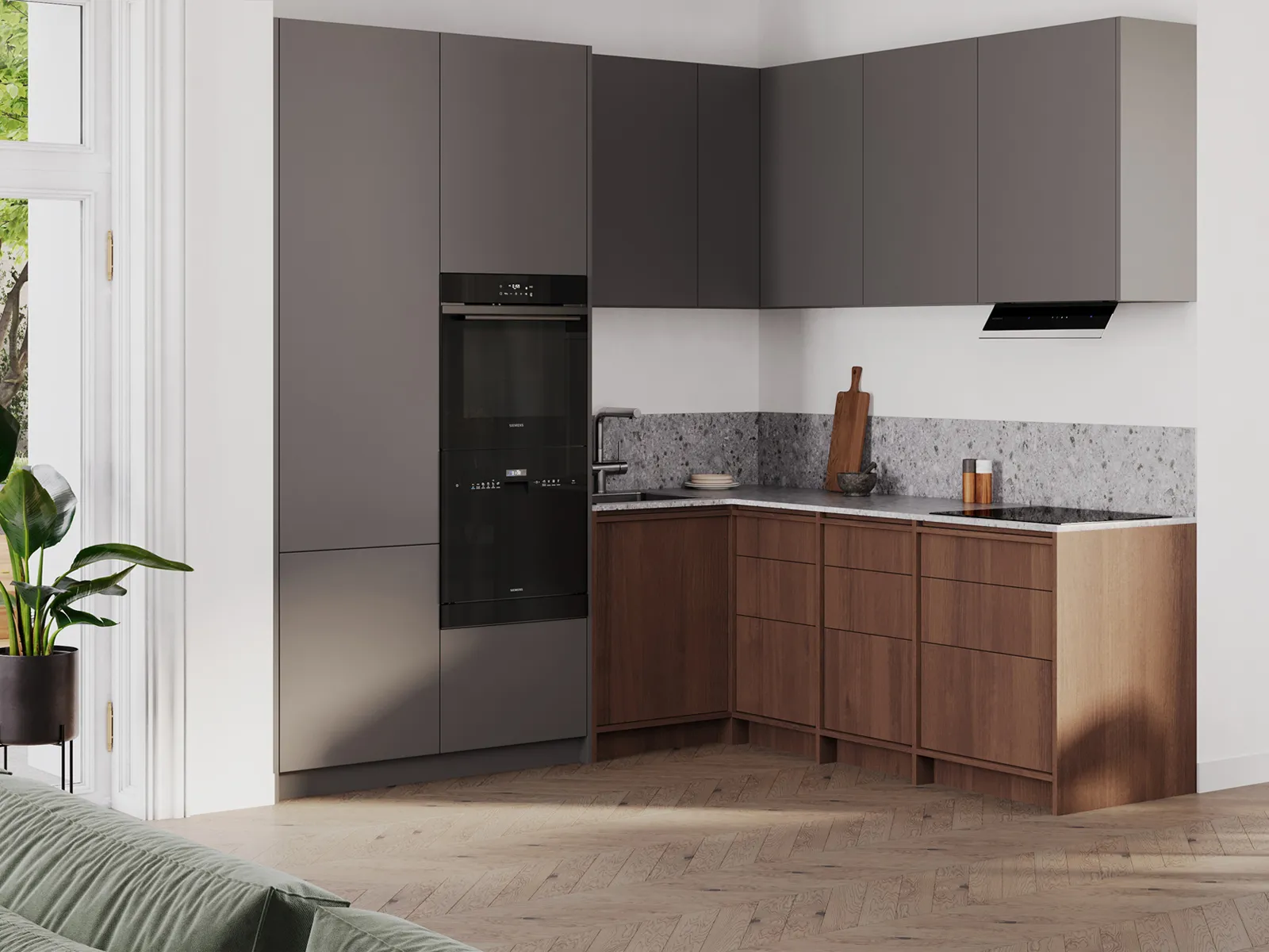 Built-in compact dishwasher in use within small kitchen