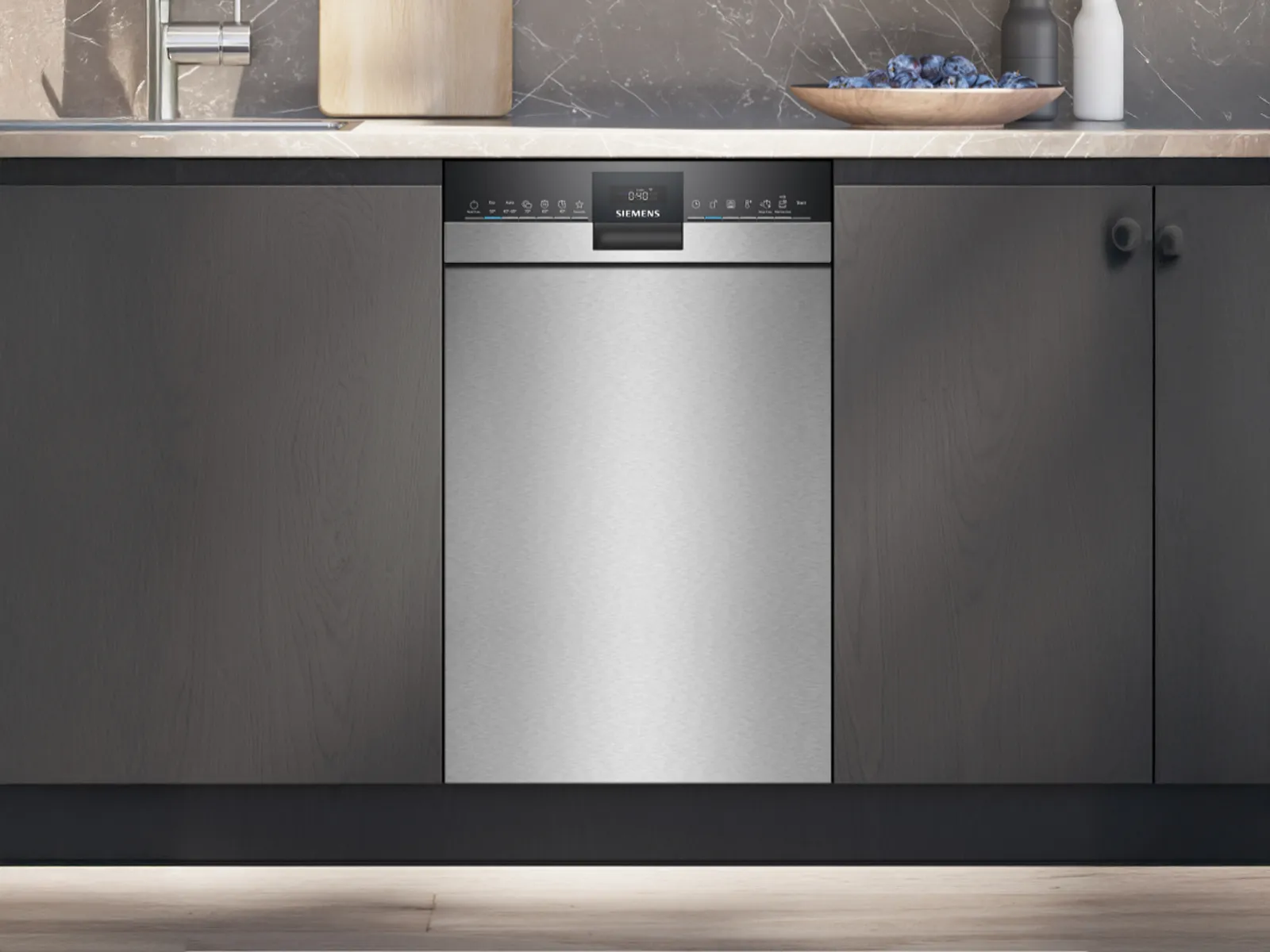 Partially integrated slimline dishwasher