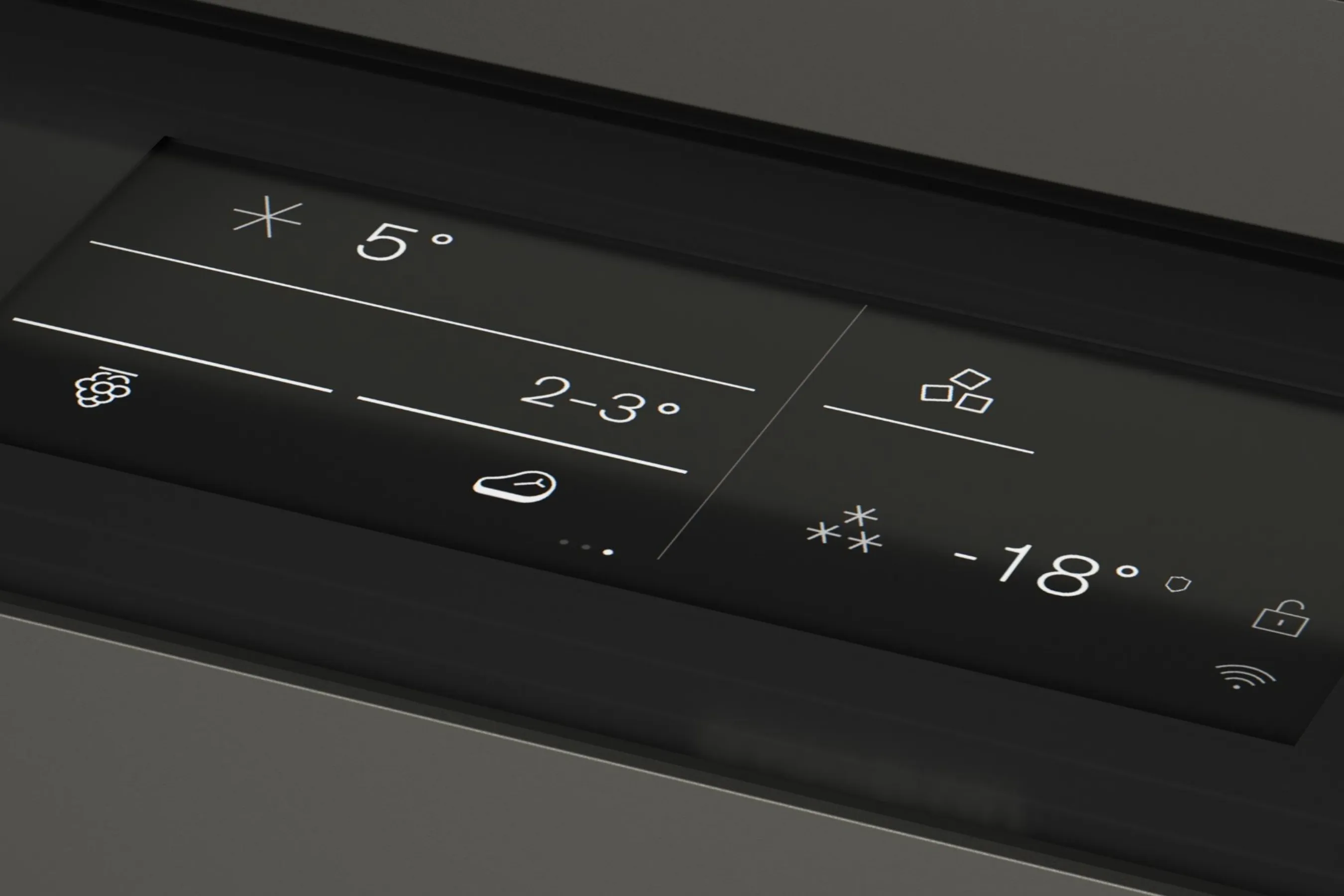 Weergave van het geïntegreerde touch display in het nieuwe Gaggenau Vario Cooling Expressive series apparaat.