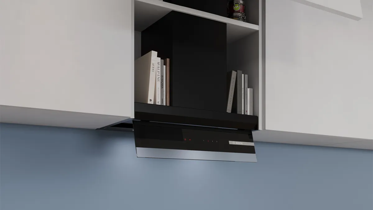 Integrated cooker hood in Bosch kitchen