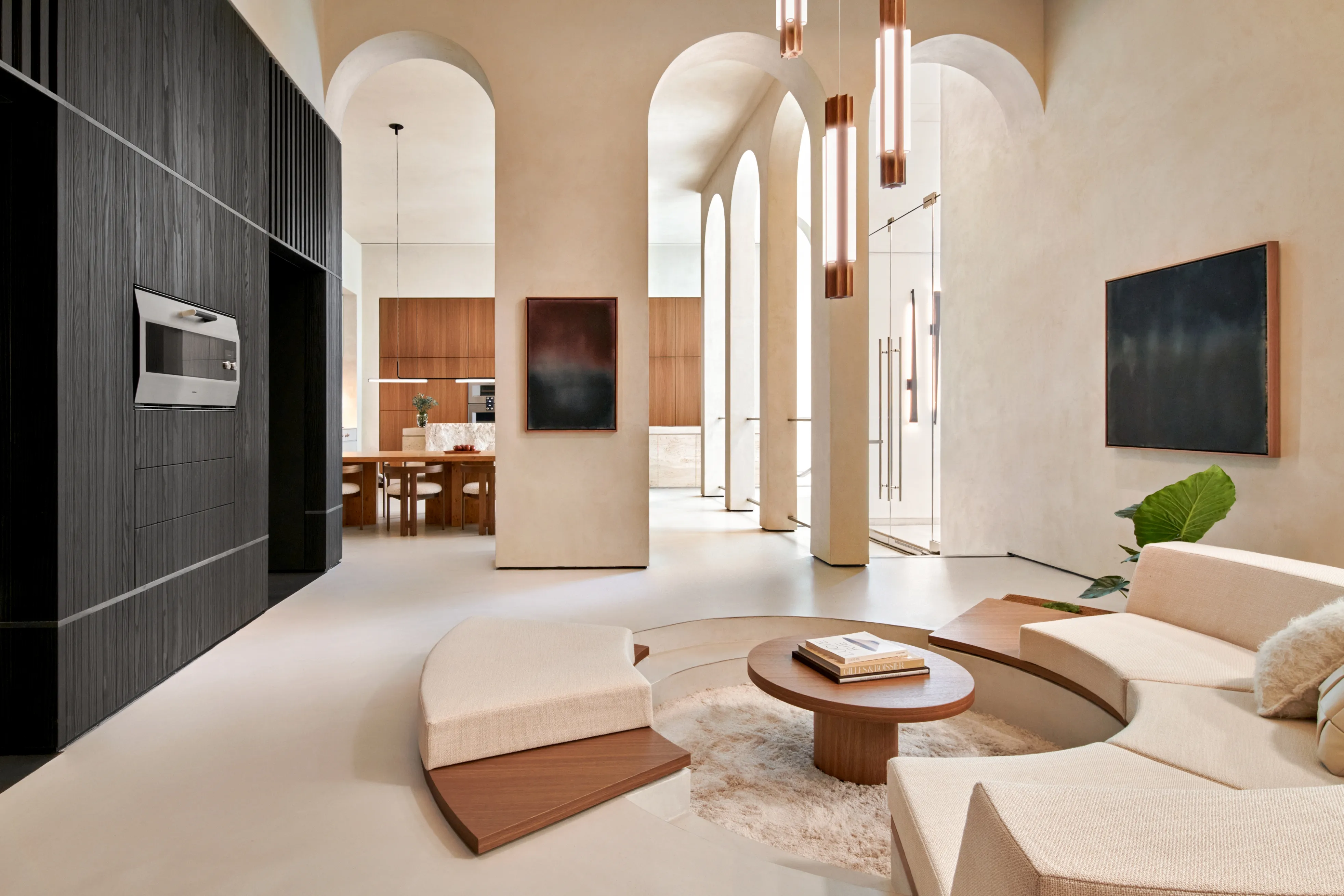 Modern arches and finishes echoing the surrounding desert in the new Beverly Hills Flagship showroom