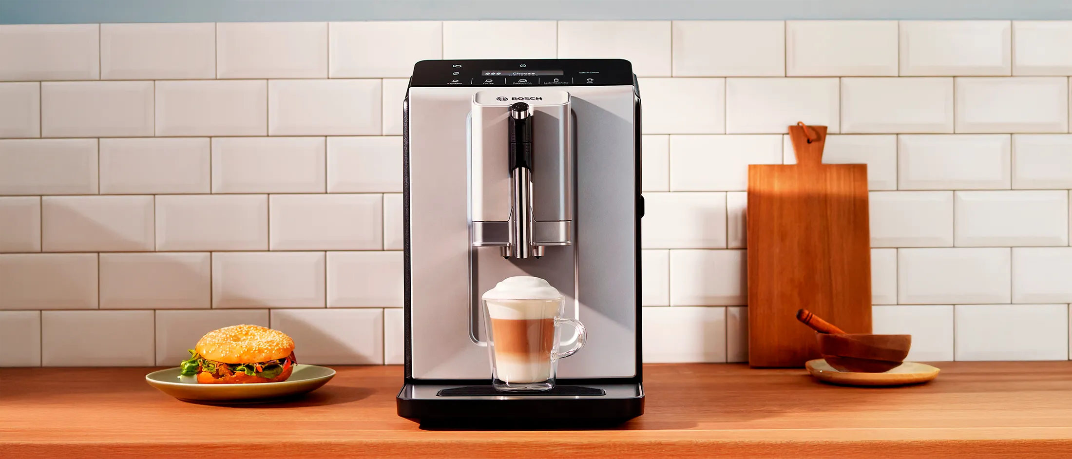 Series2 Vero Café coffee machine with cappuccino on kitchen counter.