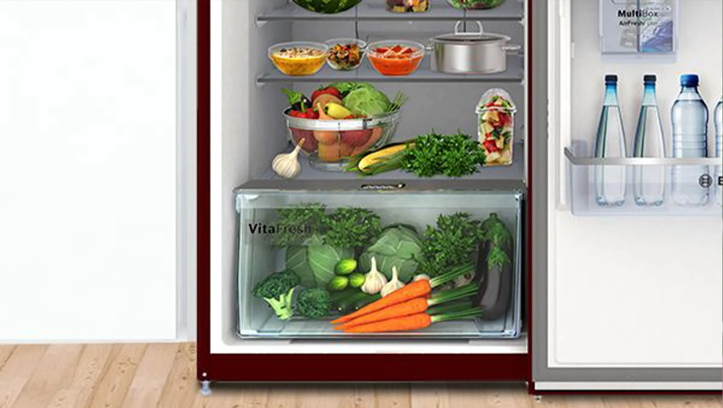 A refrigerator compartment with VitaFresh technology designed to keep produce fresh.