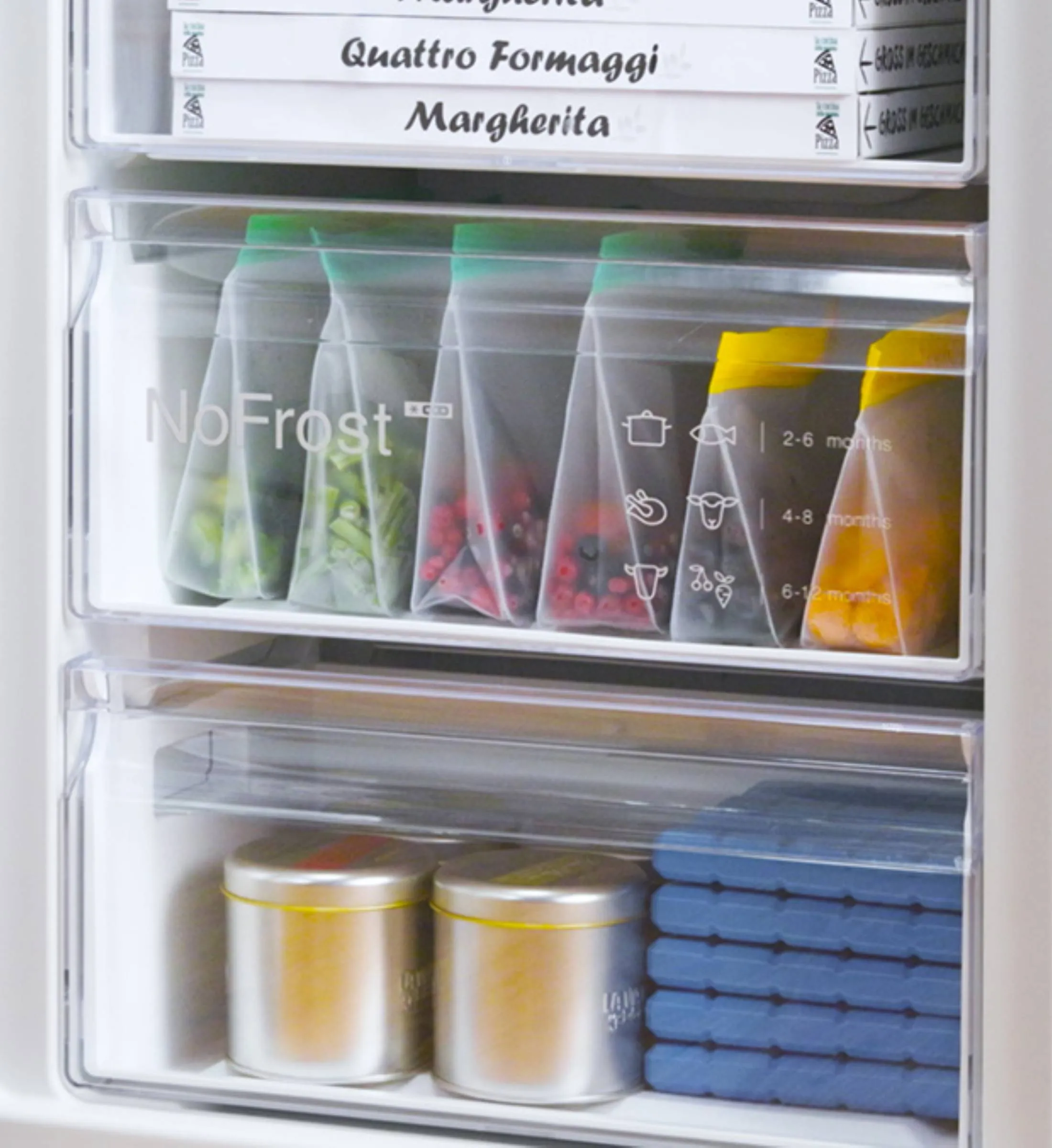 Open freezer door with frost free technology