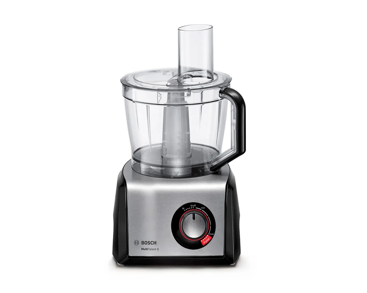 A black and silver MultiTalent 8 food processor.