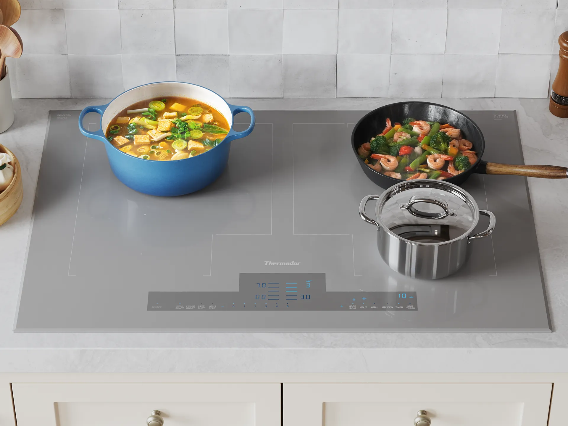 Thermador Liberty Induction Cooktop with Brocollini on sheet pan