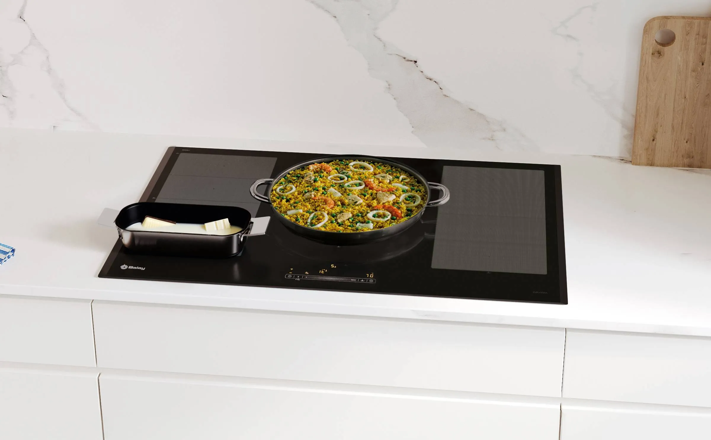 Placa balay con comida cocinándose