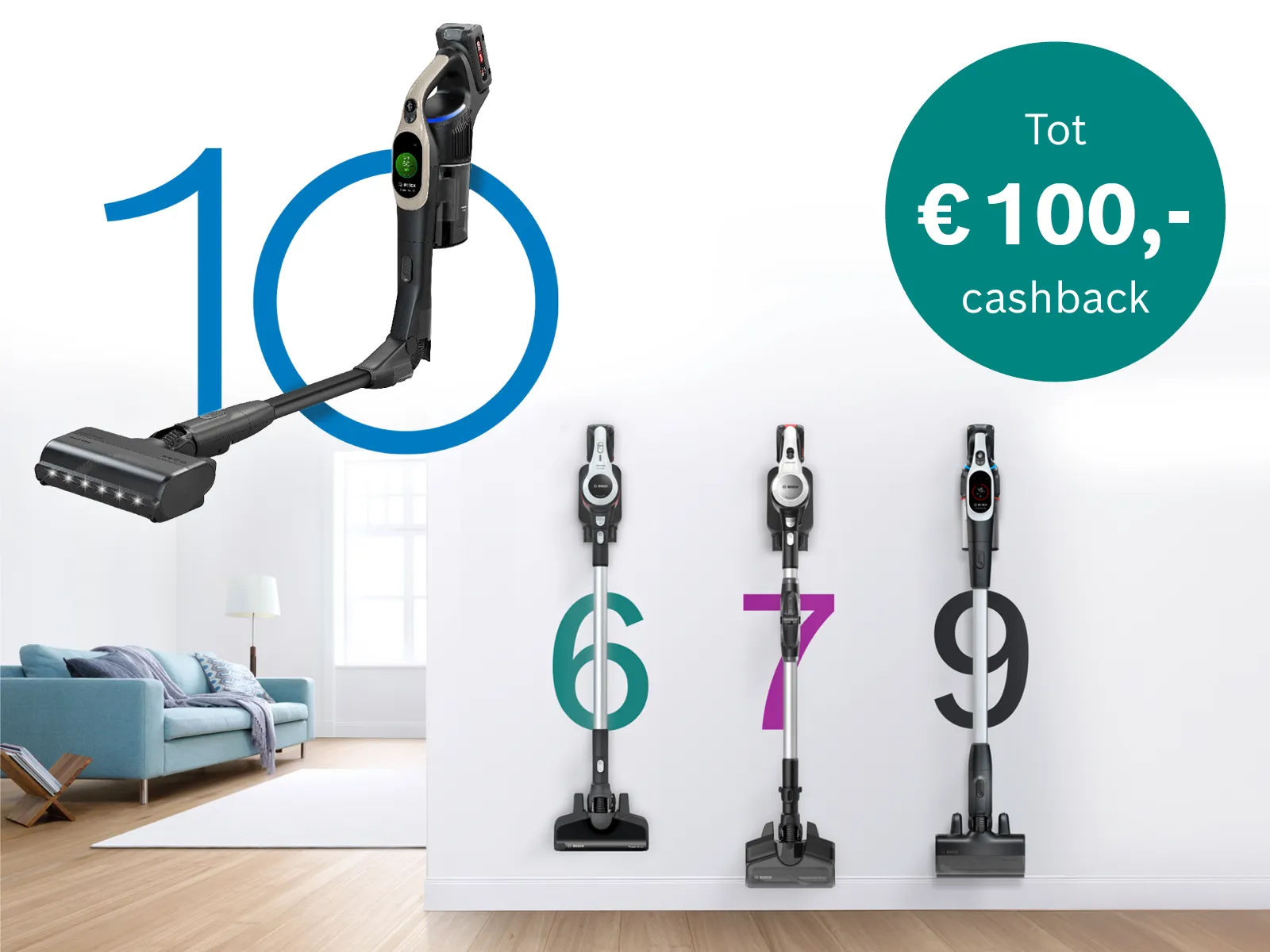 Nu tot € 100,- cashback op actiemodellen Bosch Unlimited steelstofzuigers