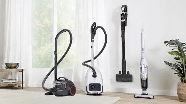 Full range of bosch vacuum cleaners lined up in living room