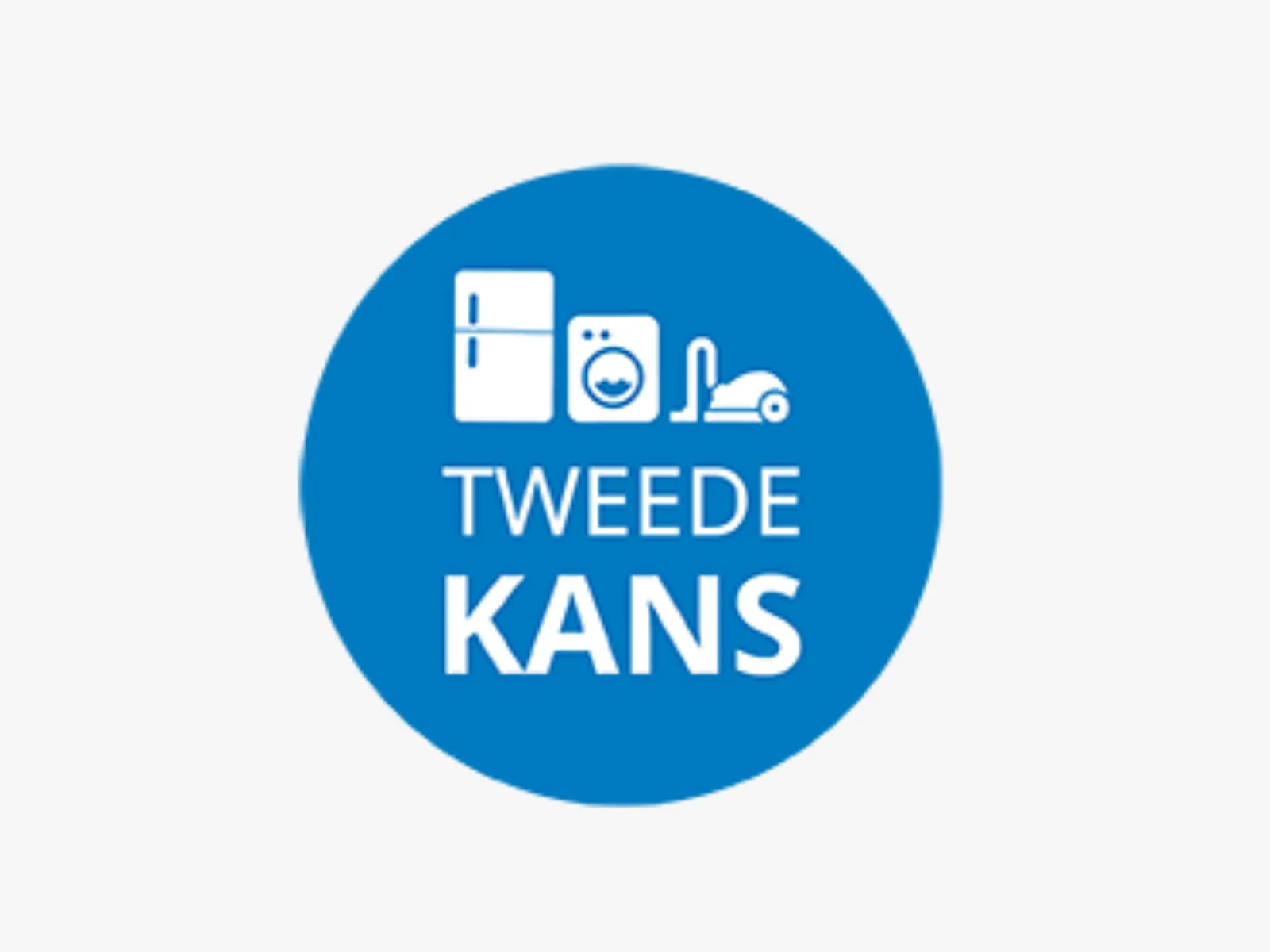 Logo met de tekst “Tweede Kans” en pictogrammen van huishoudelijke apparaten zoals een koelkast en wasmachine 