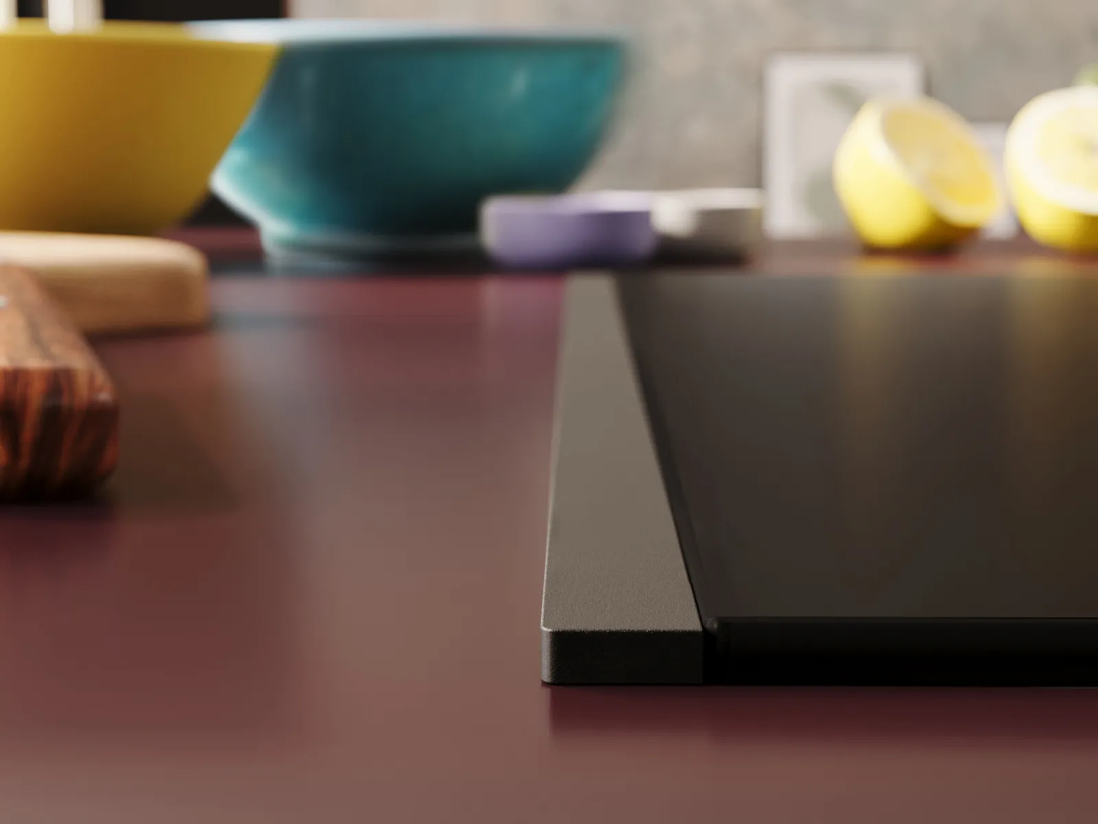 Detailansicht eines NEFF Induktionskochfelds mit Flex Design Seitenleisten in Anthrazite Grey