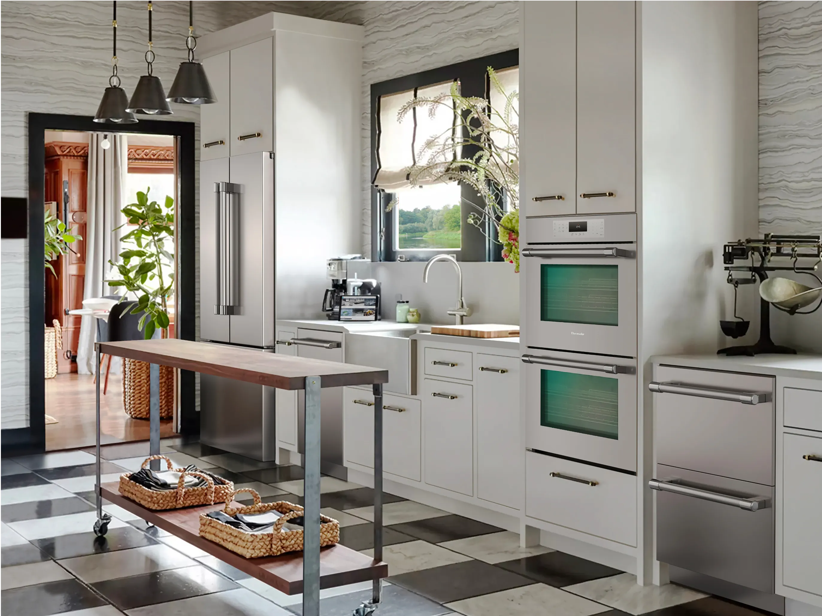 thermador bottom freezer refrigeration freestanding new york black white kitchen