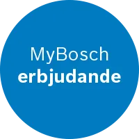 Ifylld cirkel med blå färg, vit text MyBosch erbjudande