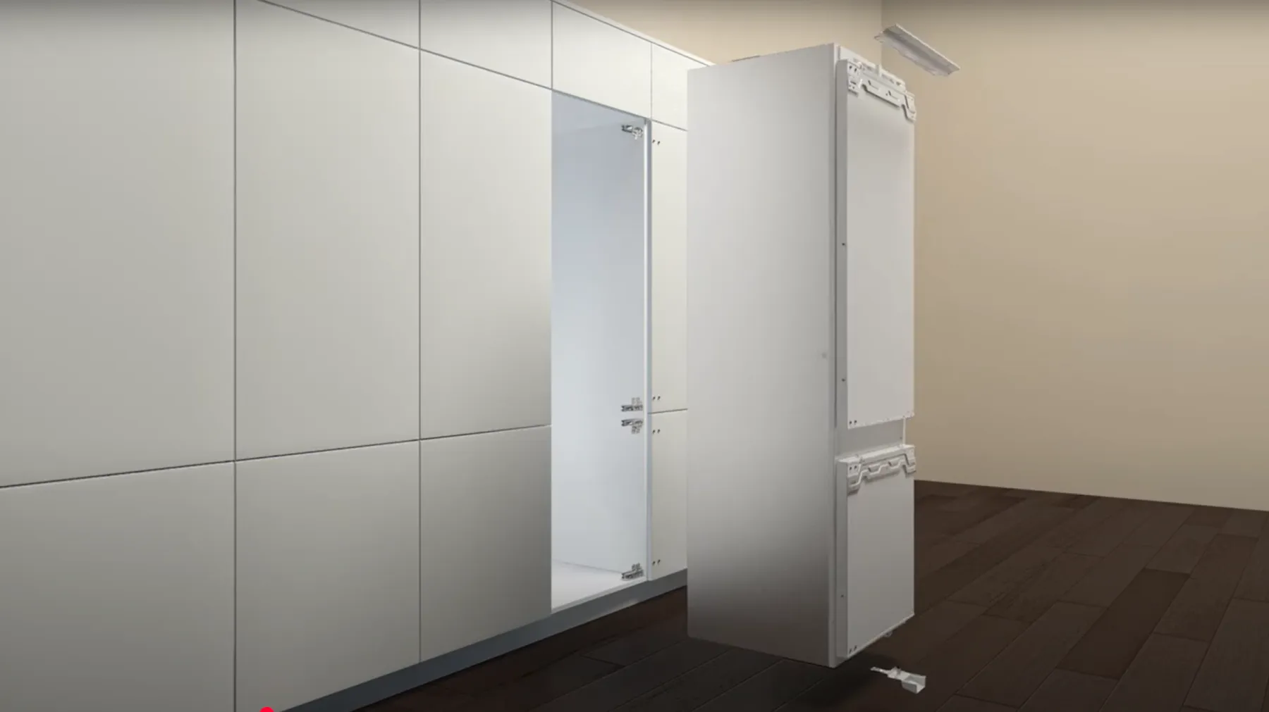 Einbaukühlschrank wird aus einer Küchennische herausgezogen