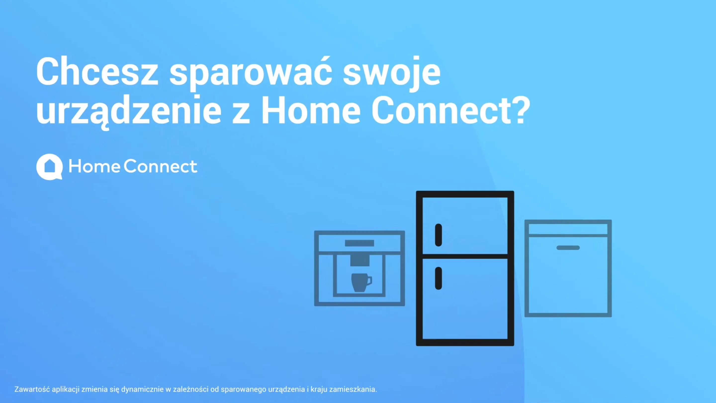 Logo Home Connect z czarną ikoną domu w turkusowej chmurce dialogowej na ciemnym tle z napisem "Home Connect" poniżej.