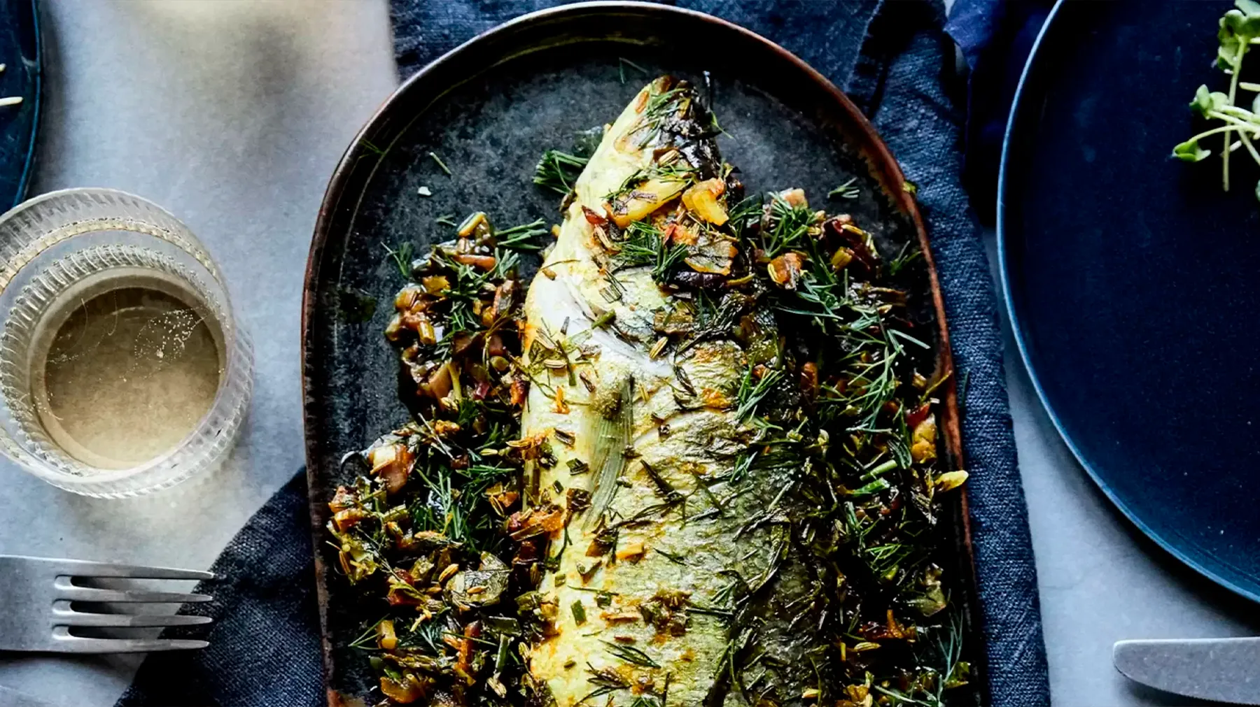 Chetna baked sea bass