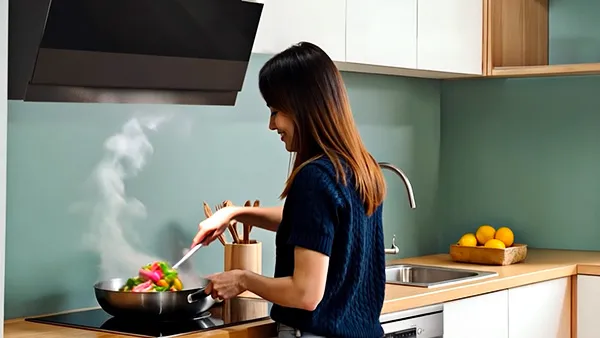 Bosch induction hob and cooker hood creating a cleaner and more comfortable cooking environment. Show more lines
