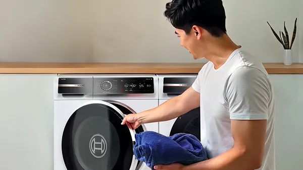 Bosch washing machine providing gentle laundry care for everyday fabrics. Show more lines