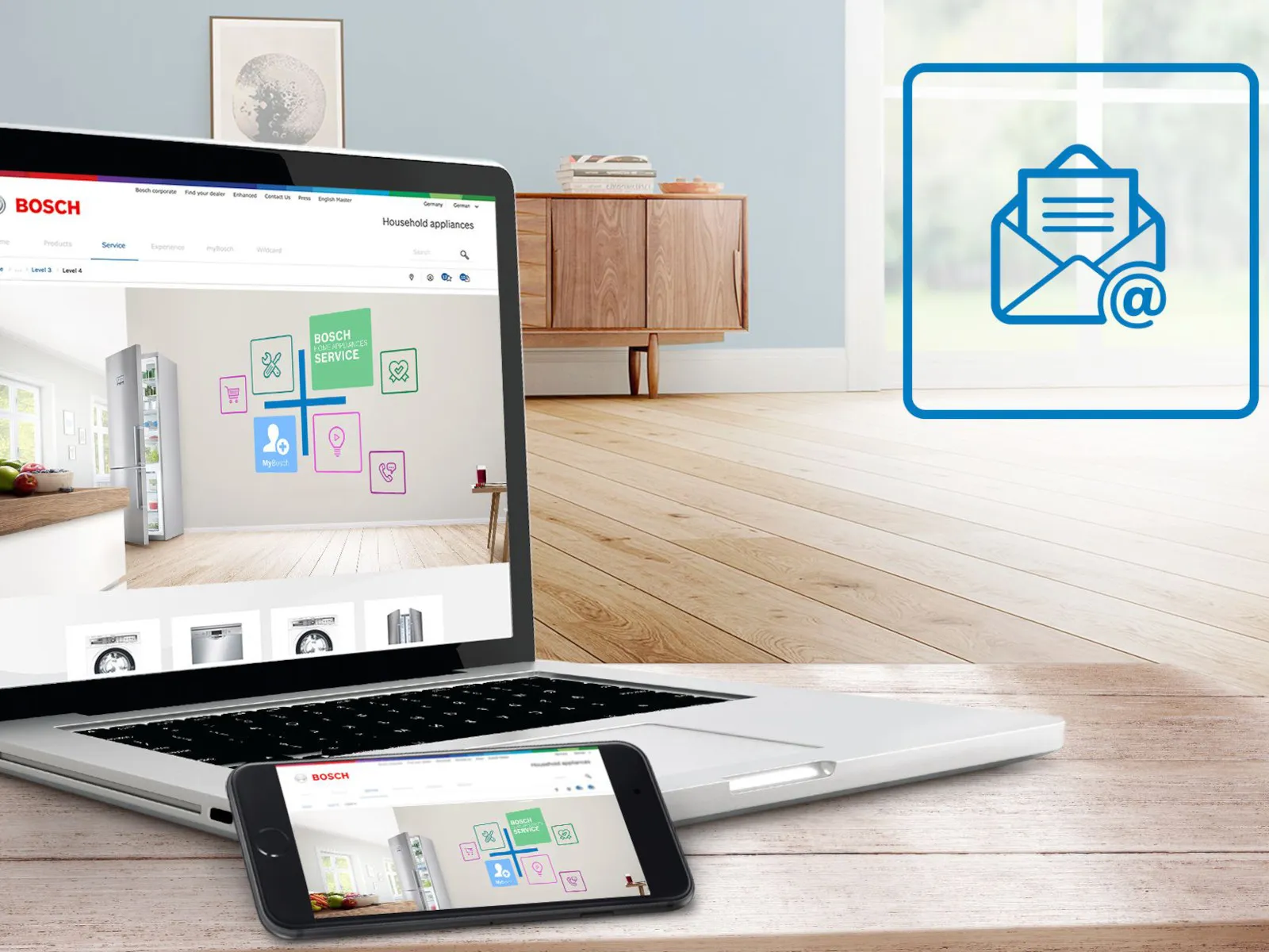 laptop and mobile phone on the desk with newsletter icon teaser 