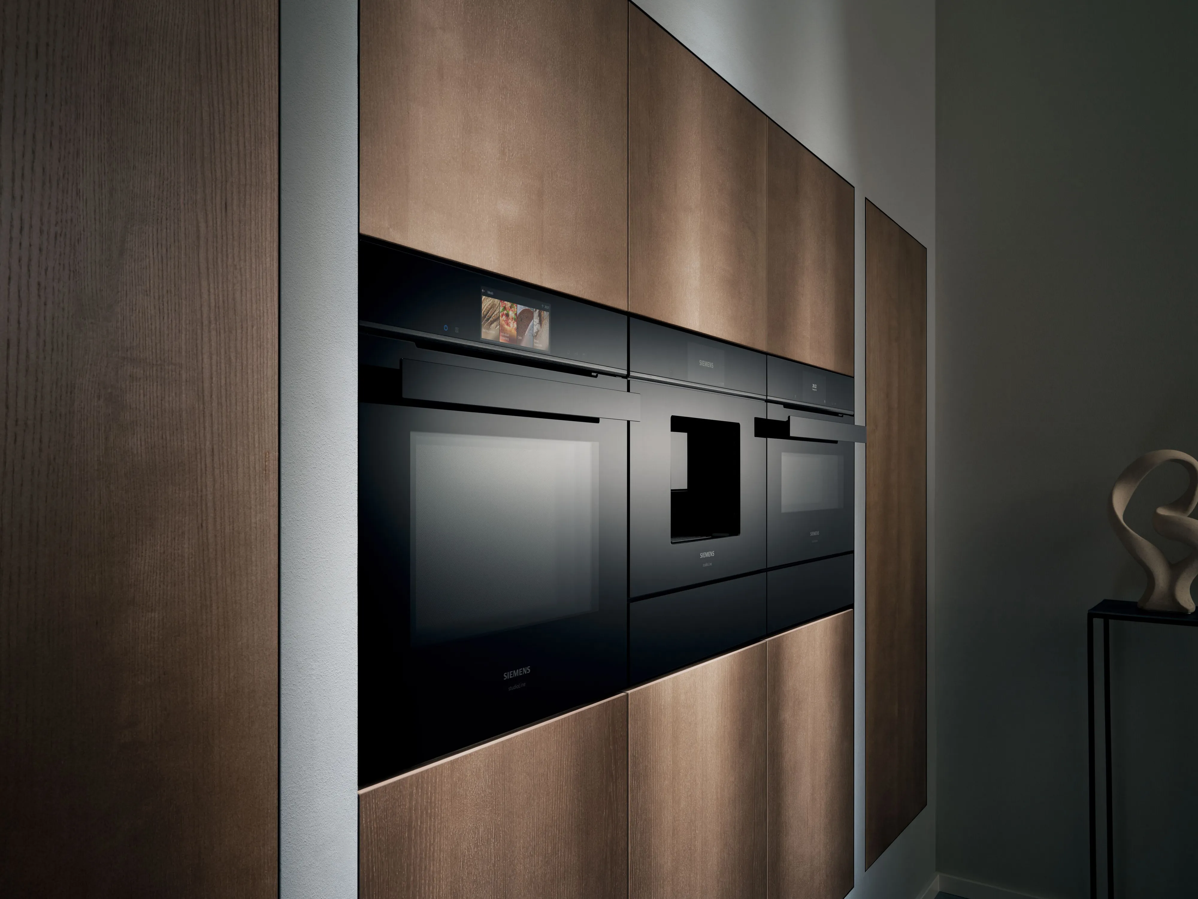 Moderni elettrodomestici da cucina da incasso con eleganti finiture nere