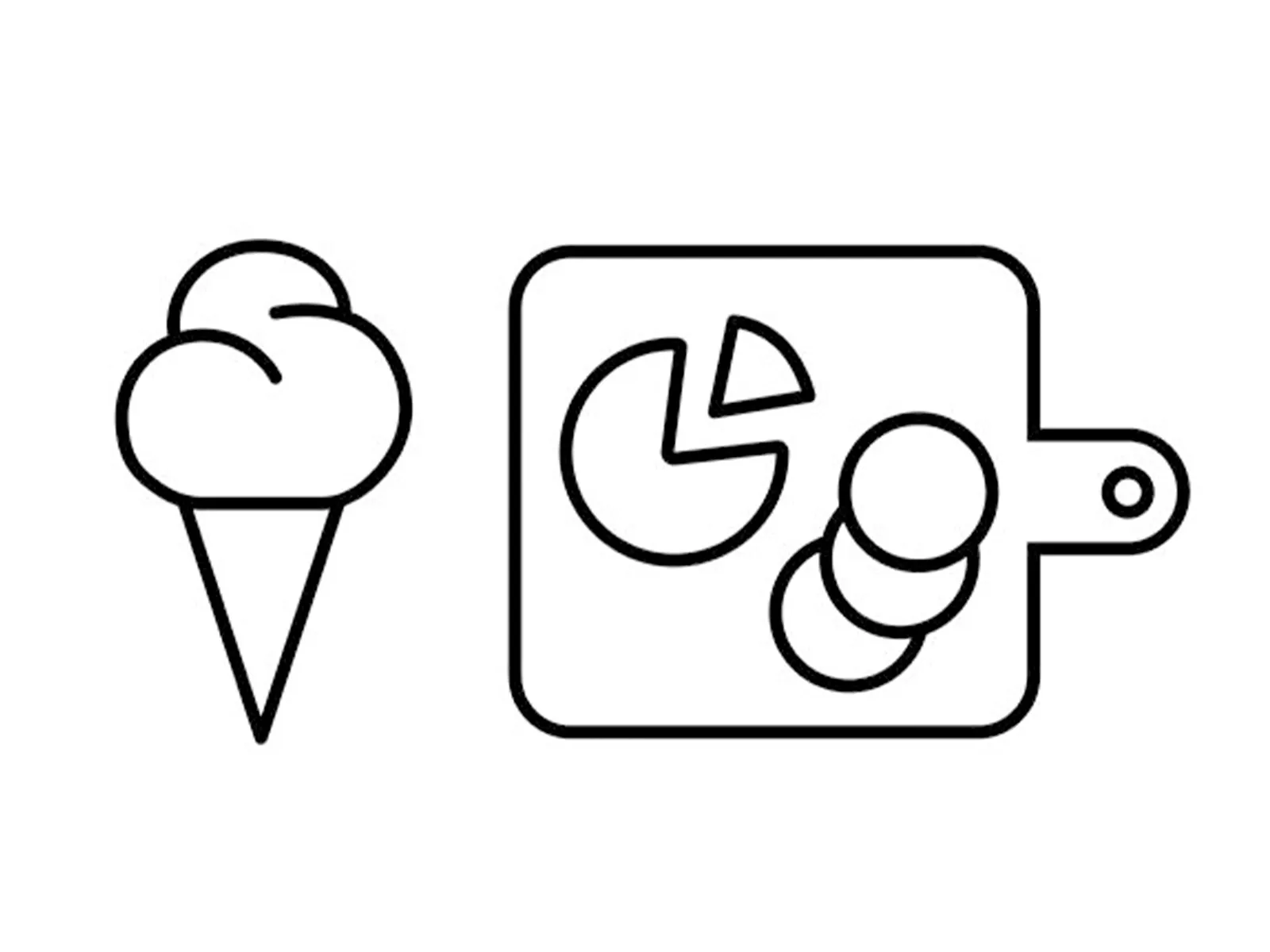 A simple line drawing of an ice cream cone beside a chart showing pie and circular graphs, representing data analysis or statistics.
