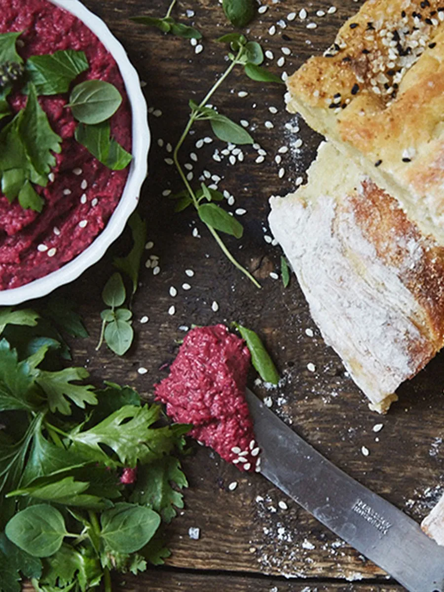 Potato Bread with Beet Hummus