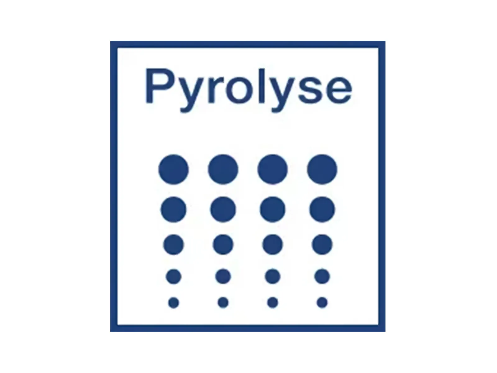 Logo für Pyrolise, mit dem Namen in fetten blauen Buchstaben über einem Muster aus absteigenden blauen Kreisen auf weißem Hintergrund.