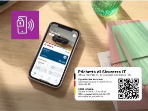 Uno smartphone sul tavolo da colazione mostra la pagina del profilo di Spotless nell'app Bosch Home Connect.
