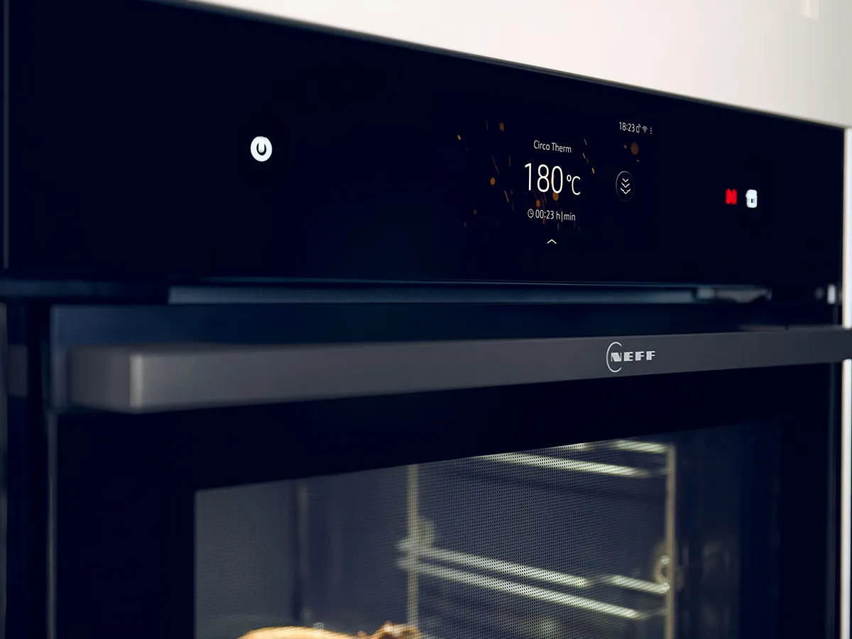 Close-up of display of N90 Brushed Bronze oven 