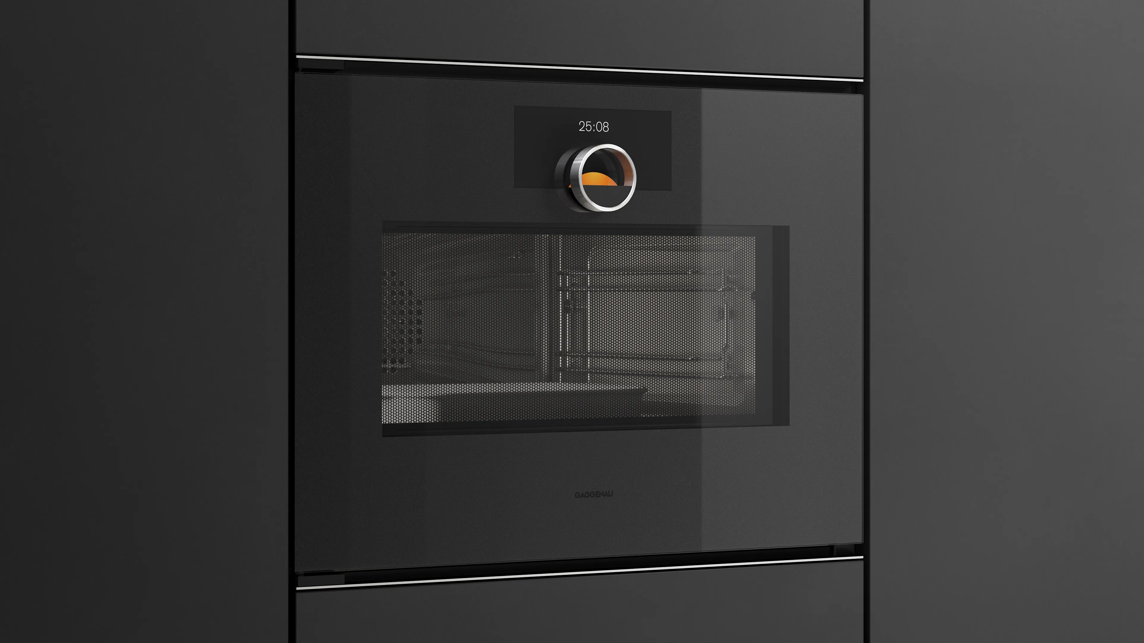 Gaggenau Minimalistic 系列蒸氣微波烤箱的特寫鏡頭