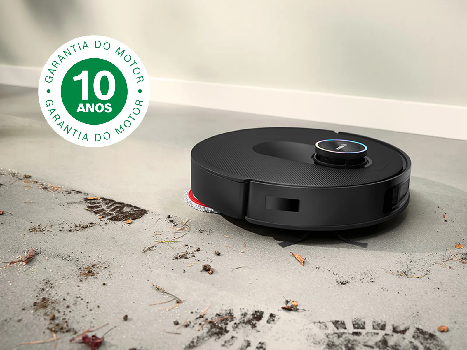 O Spotless limpa lama de azulejos brancos, com um selo de garantia de 10 anos no canto superior esquerdo.