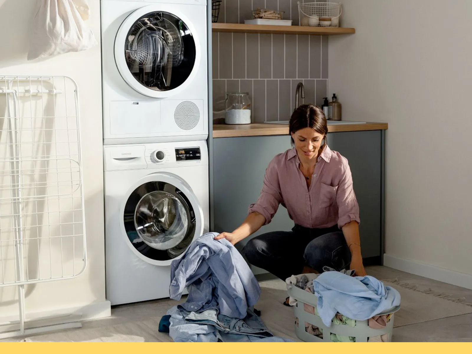 Trockner auf Waschmaschine.