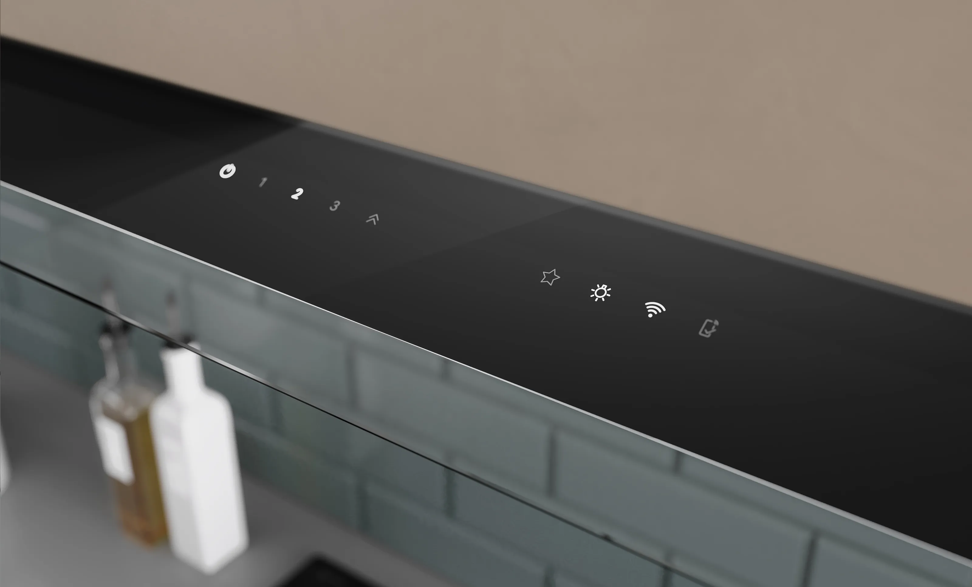 Topview of user interface on folded out glass panel of Integrated Design Hood.